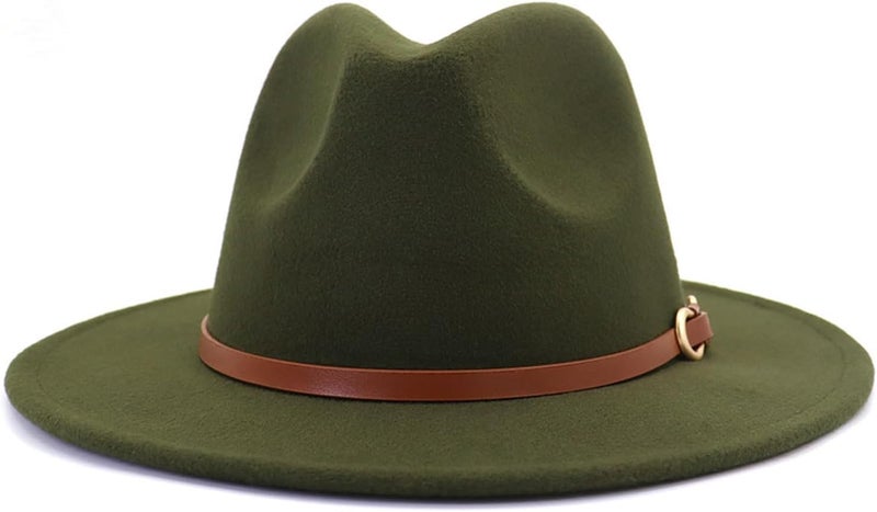 CCAKXCJJ Fedora Hats for Men Women Felt Jazz Hat Wide Brim Panama Hat with Belt Buckle - Image 2